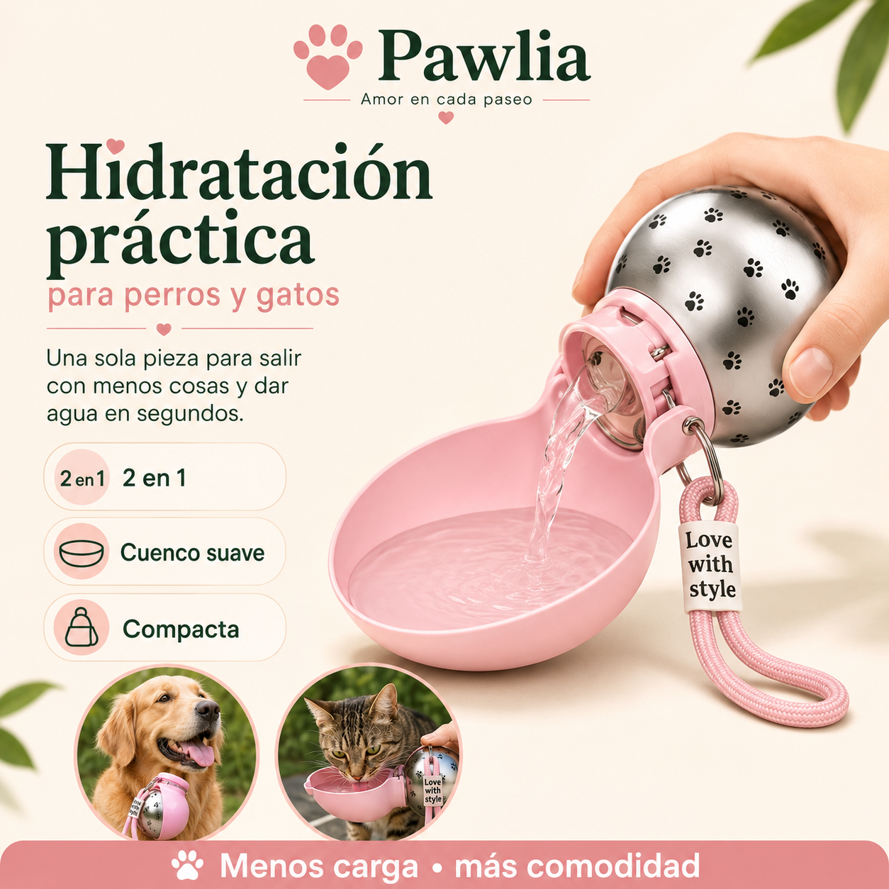 Pawlia AquaGo - Botella de Paseo para Perros