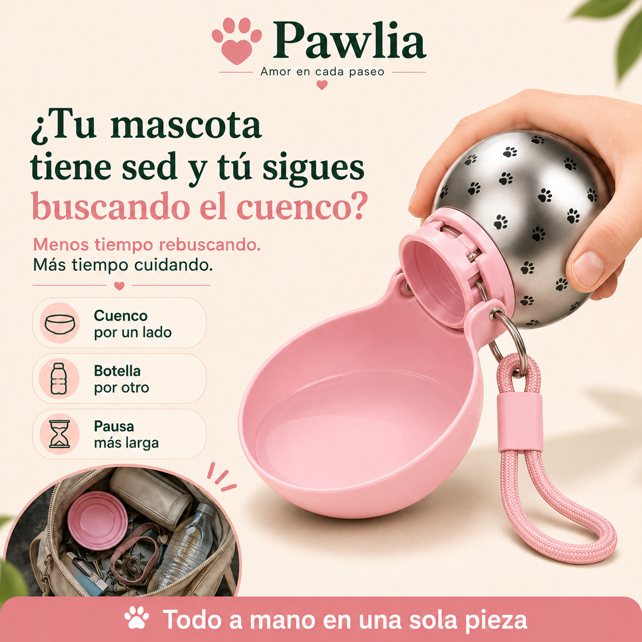 Pawlia AquaGo - Botella de Paseo para Perros
