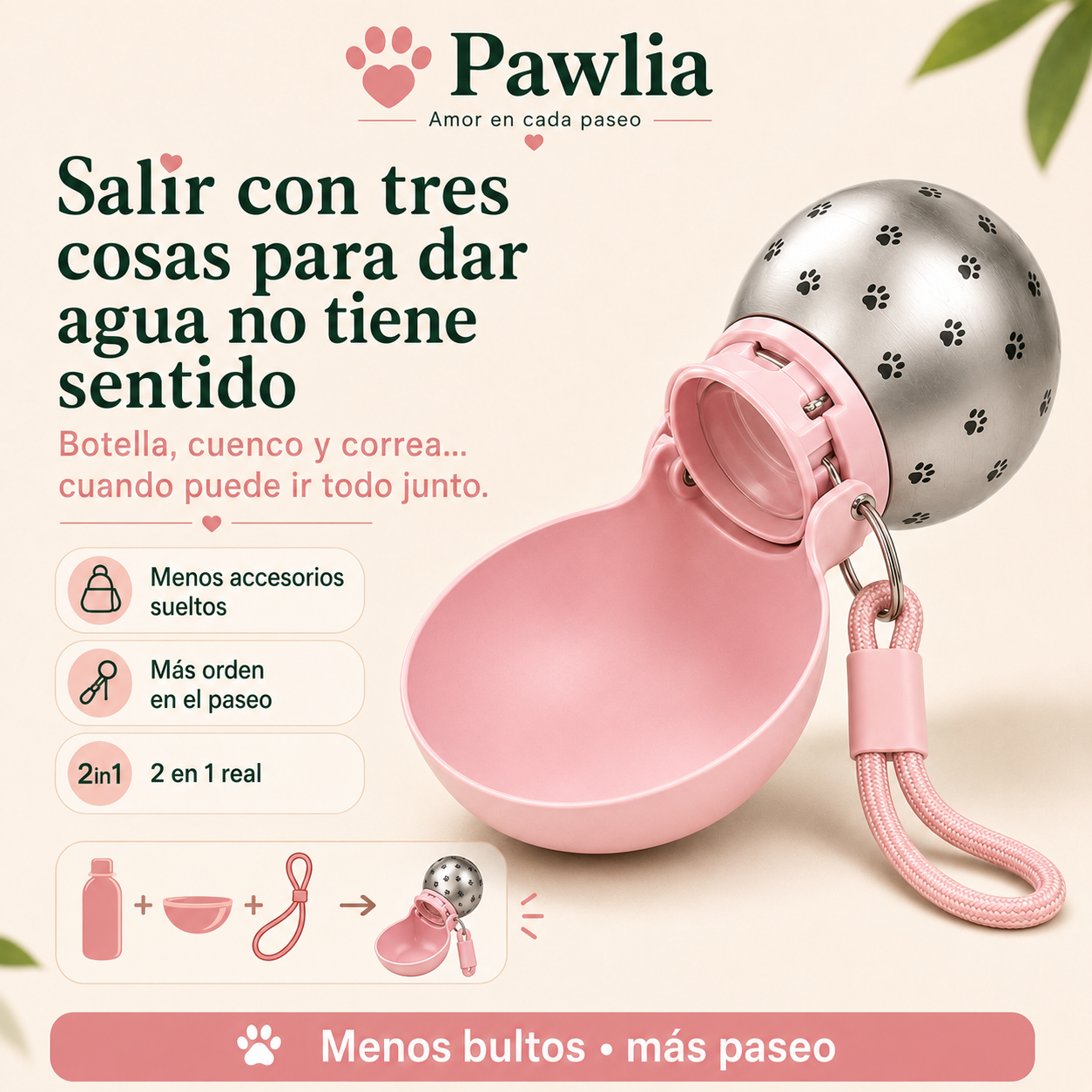 Pawlia AquaGo - Botella de Paseo para Perros