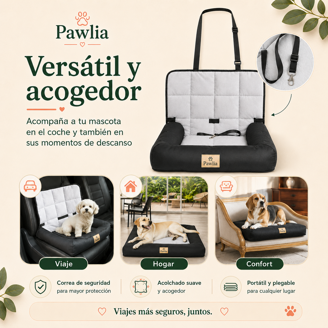 Pawlia CozyRide - Asiento de Coche para Perros
