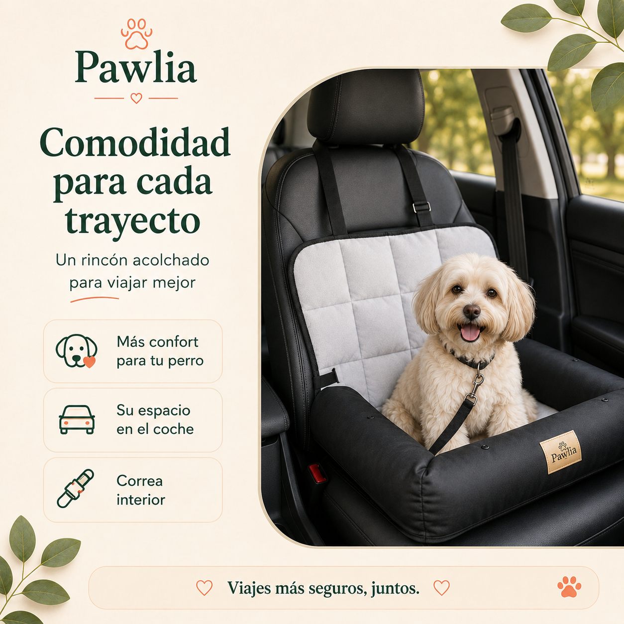 Pawlia CozyRide - Asiento de Coche para Perros