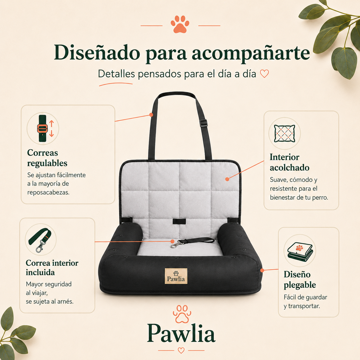 Pawlia CozyRide - Asiento de Coche para Perros