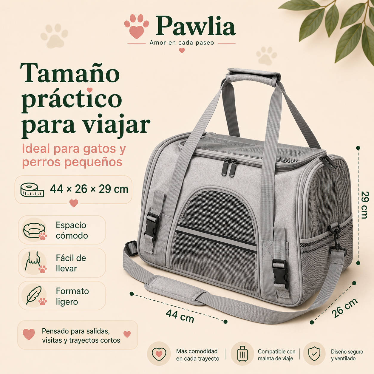 Pawlia SafeCarry - Transportín para Gato o Perro Pequeño