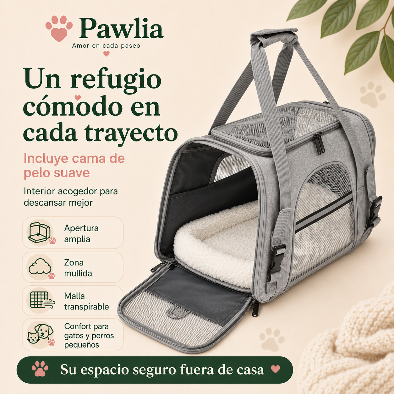 Pawlia SafeCarry - Transportín para Gato o Perro Pequeño