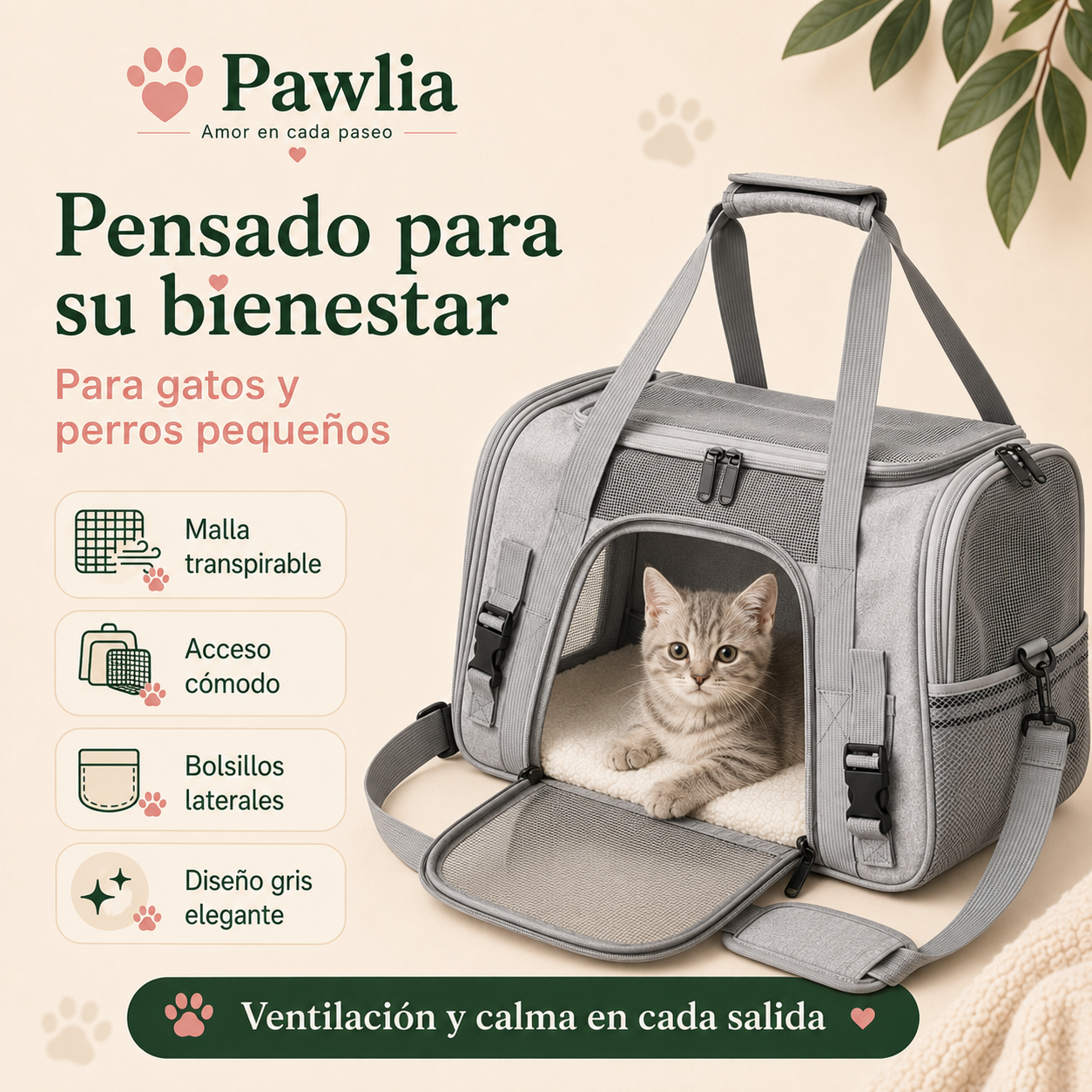 Pawlia SafeCarry - Transportín para Gato o Perro Pequeño