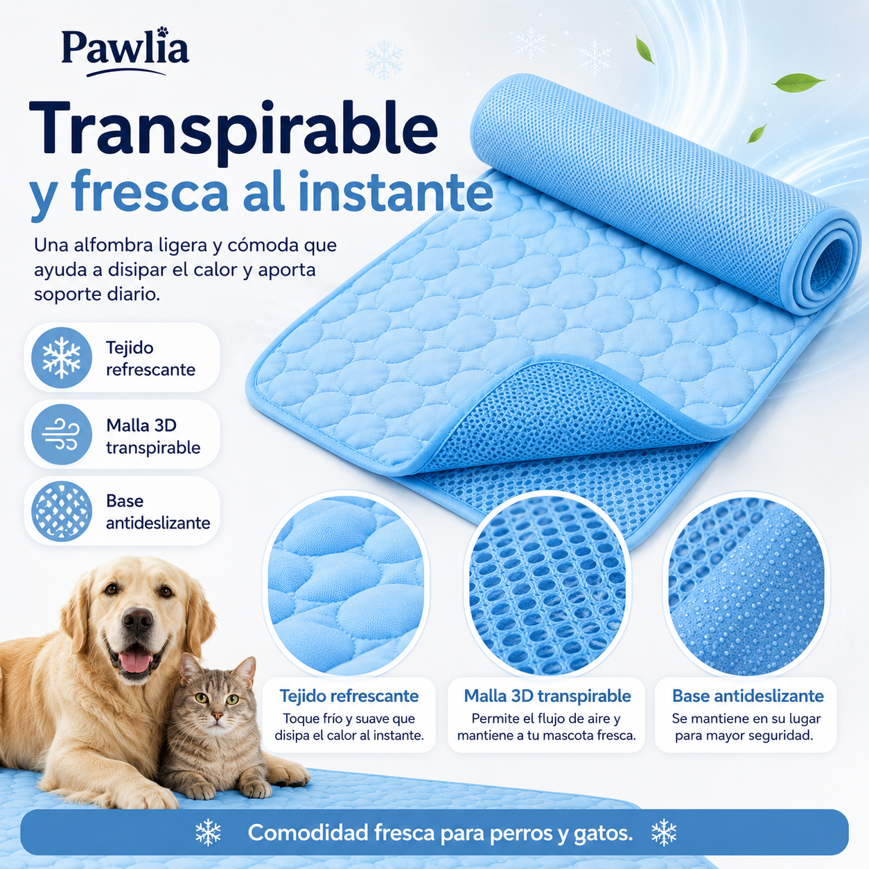 Pawlia CoolMat - Alfombra Refrescante para Perros y Gatos