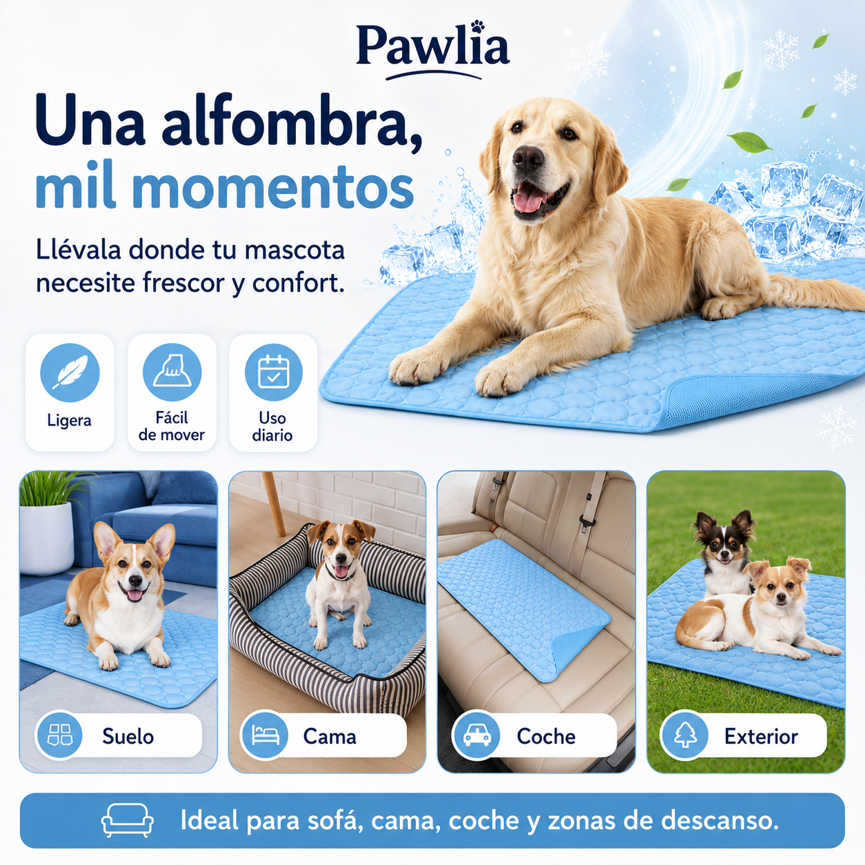 Pawlia CoolMat - Alfombra Refrescante para Perros y Gatos