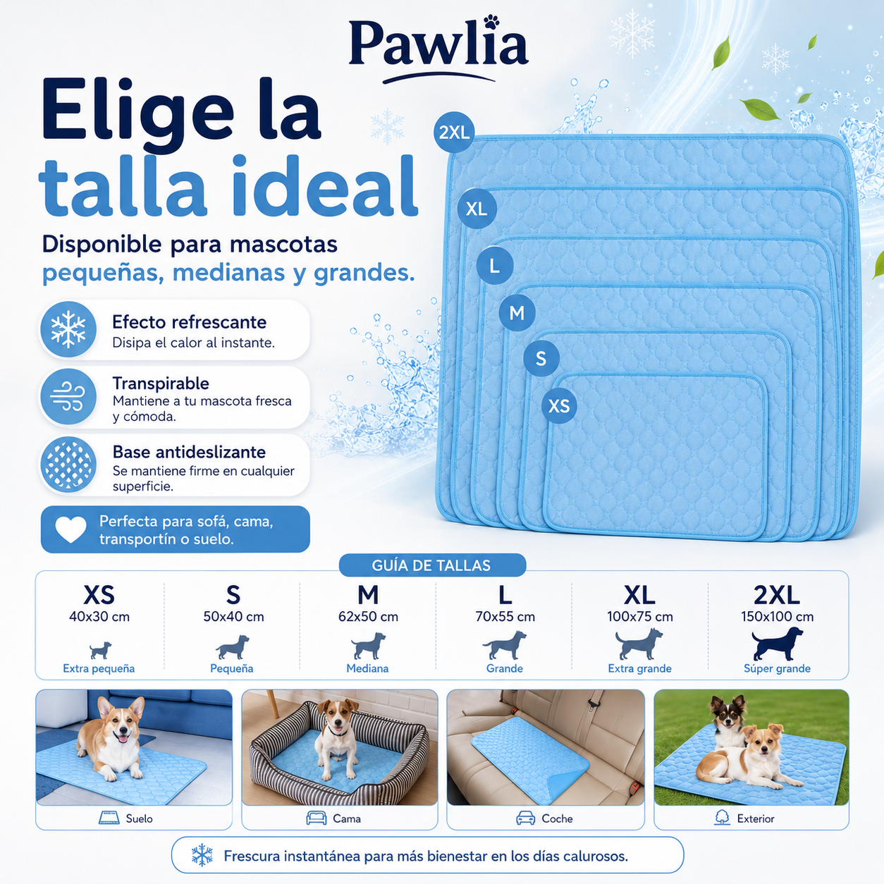 Pawlia CoolMat - Alfombra Refrescante para Perros y Gatos