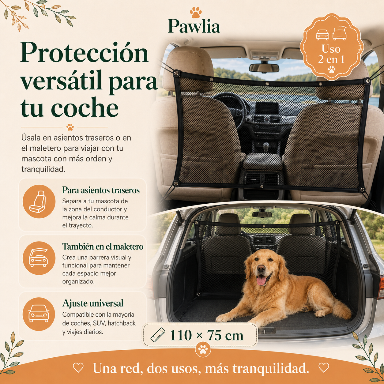 Pawlia SafeNet - Red Protectora para Coche