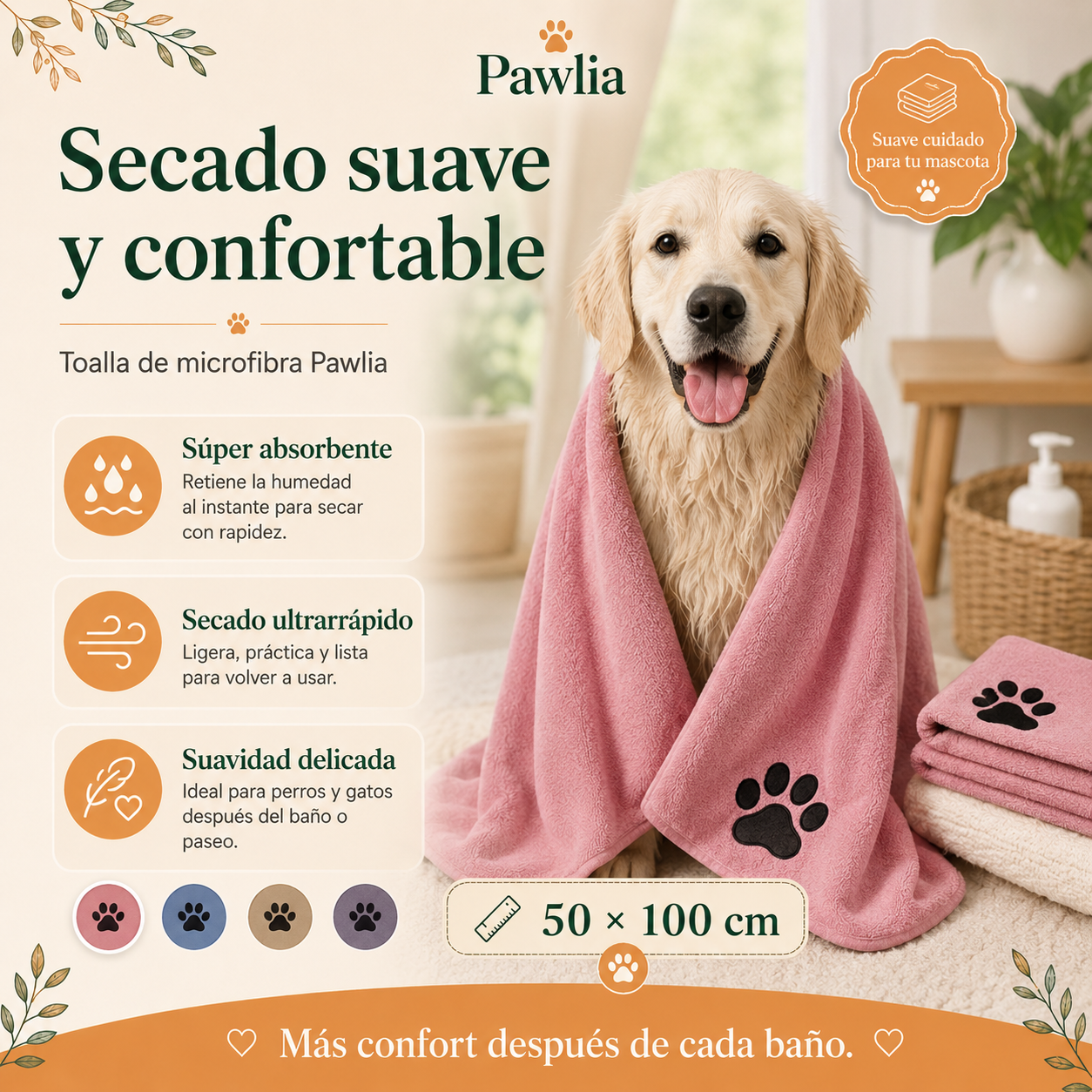 Pawlia DrySoft - Toalla de Microfibra para Perros y Gatos