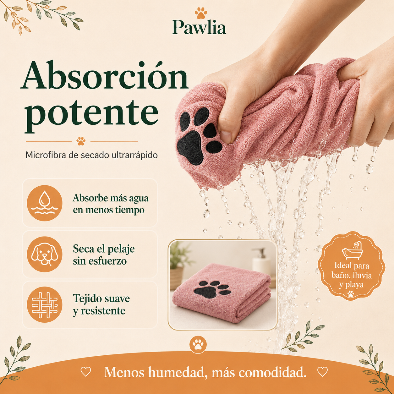 Pawlia DrySoft - Toalla de Microfibra para Perros y Gatos