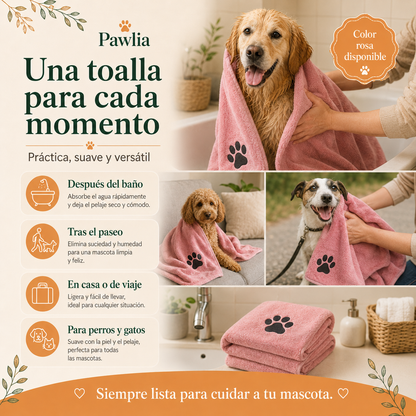 Pawlia DrySoft - Toalla de Microfibra para Perros y Gatos
