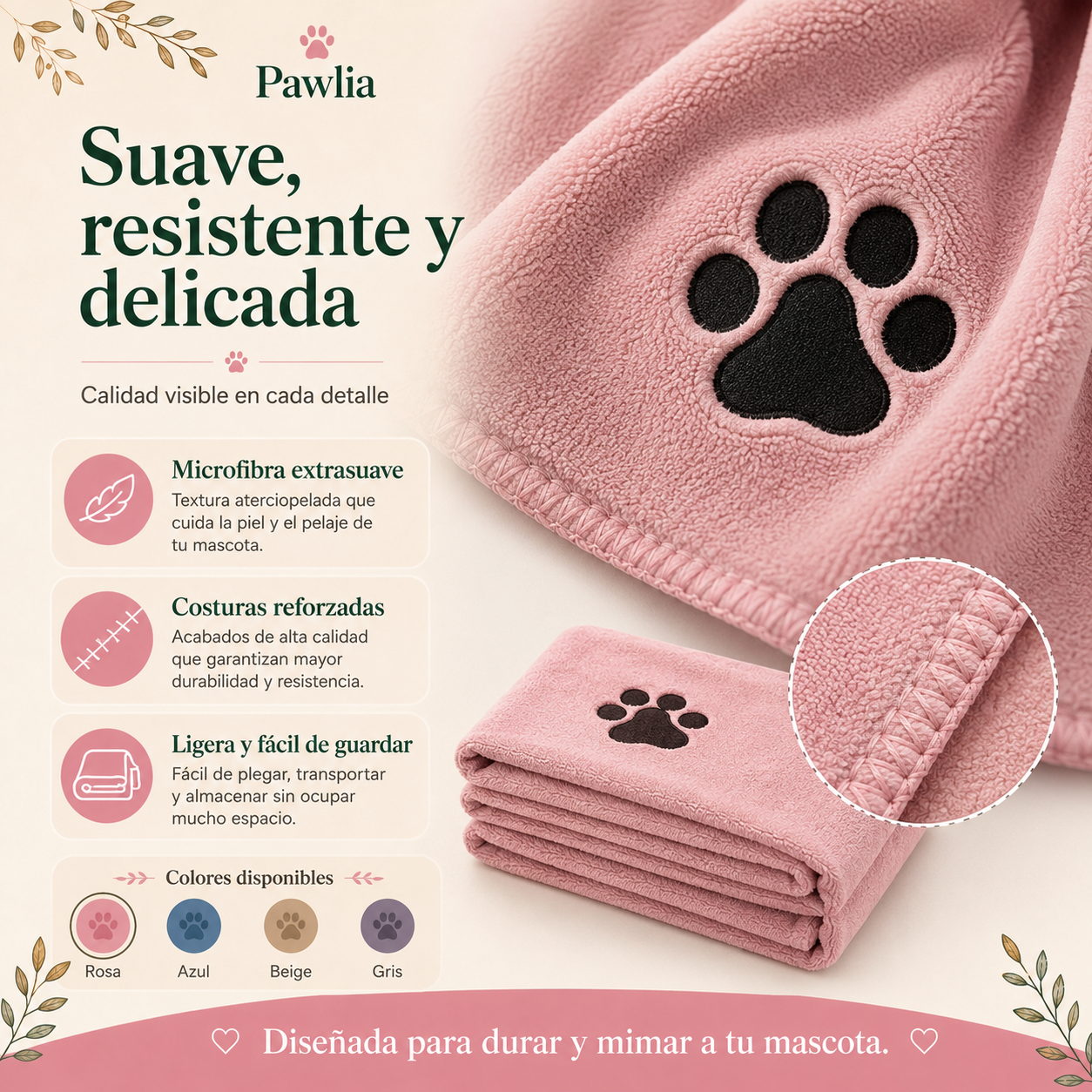 Pawlia DrySoft - Toalla de Microfibra para Perros y Gatos