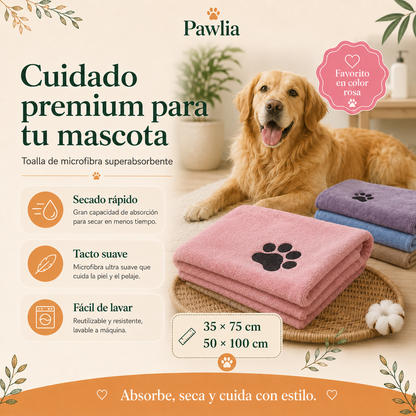 Pawlia DrySoft - Toalla de Microfibra para Perros y Gatos