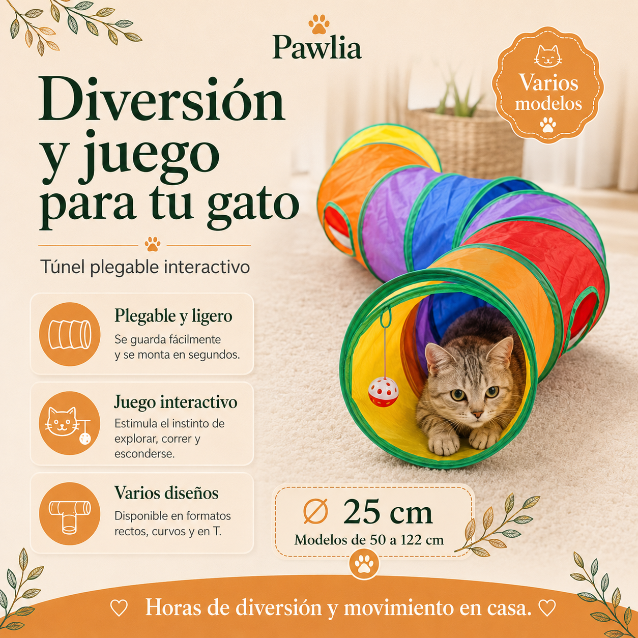 Pawlia PlayTunnel - Túnel Plegable para Gatos