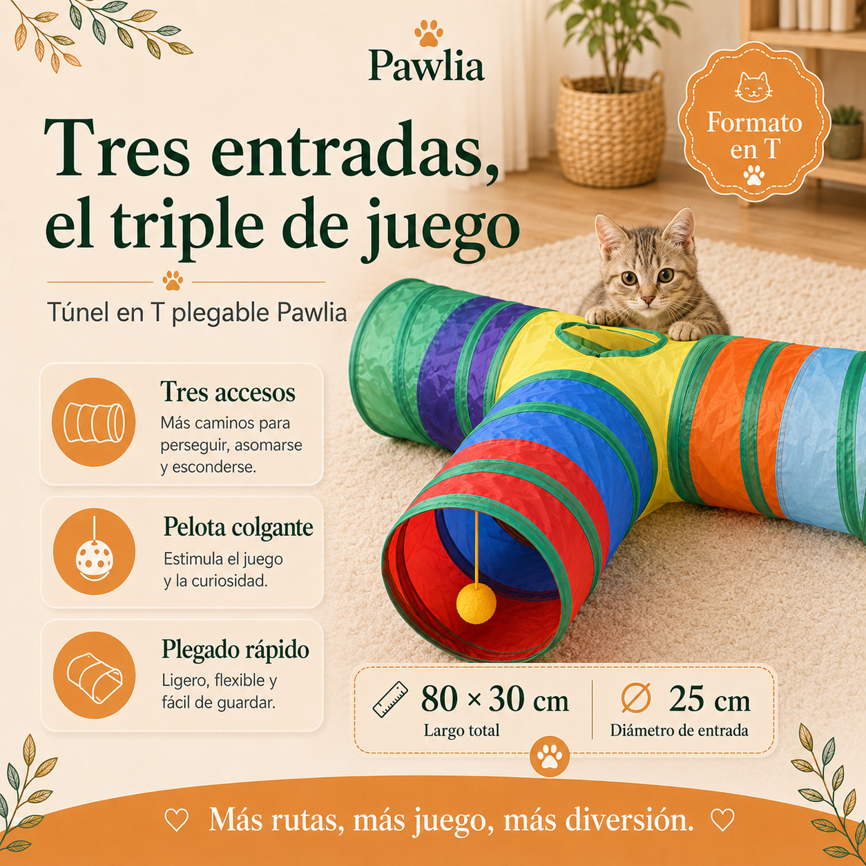 Pawlia PlayTunnel - Túnel Plegable para Gatos