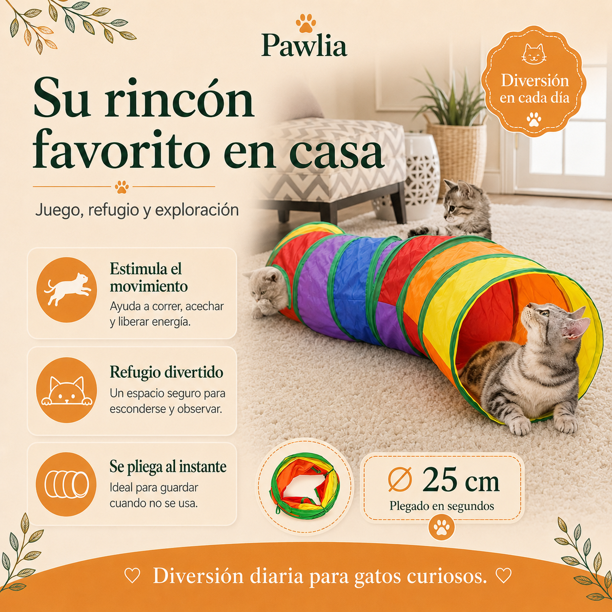 Pawlia PlayTunnel - Túnel Plegable para Gatos