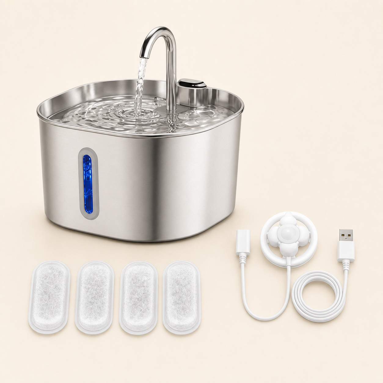 Pawlia AquaFlow fuente con sensor inteligente y cuatro filtros