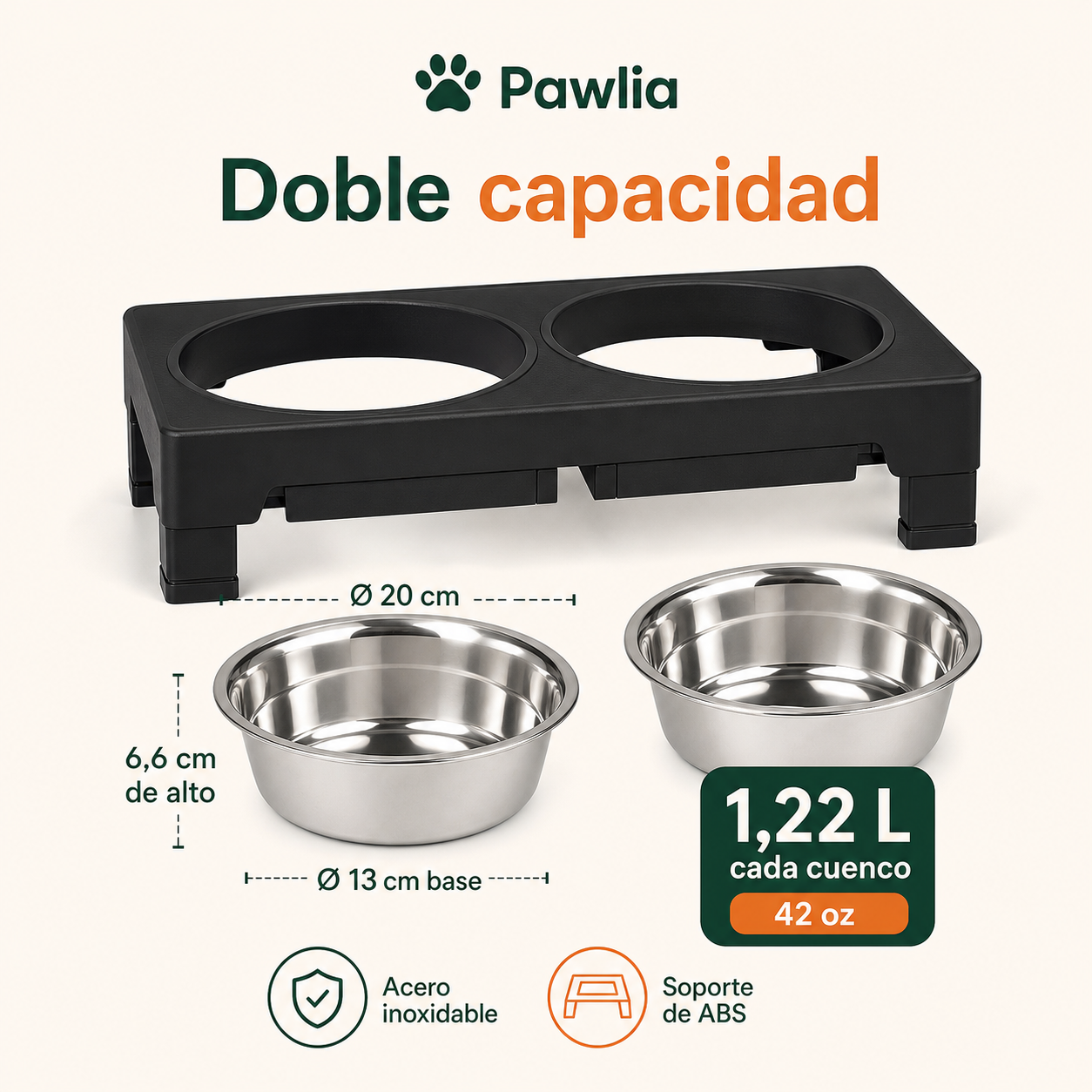 Cuencos de acero de 1,22 L y medidas de Pawlia ElevEat