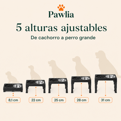 Cinco alturas ajustables de Pawlia ElevEat: 8,1, 22, 25, 28 y 31 cm