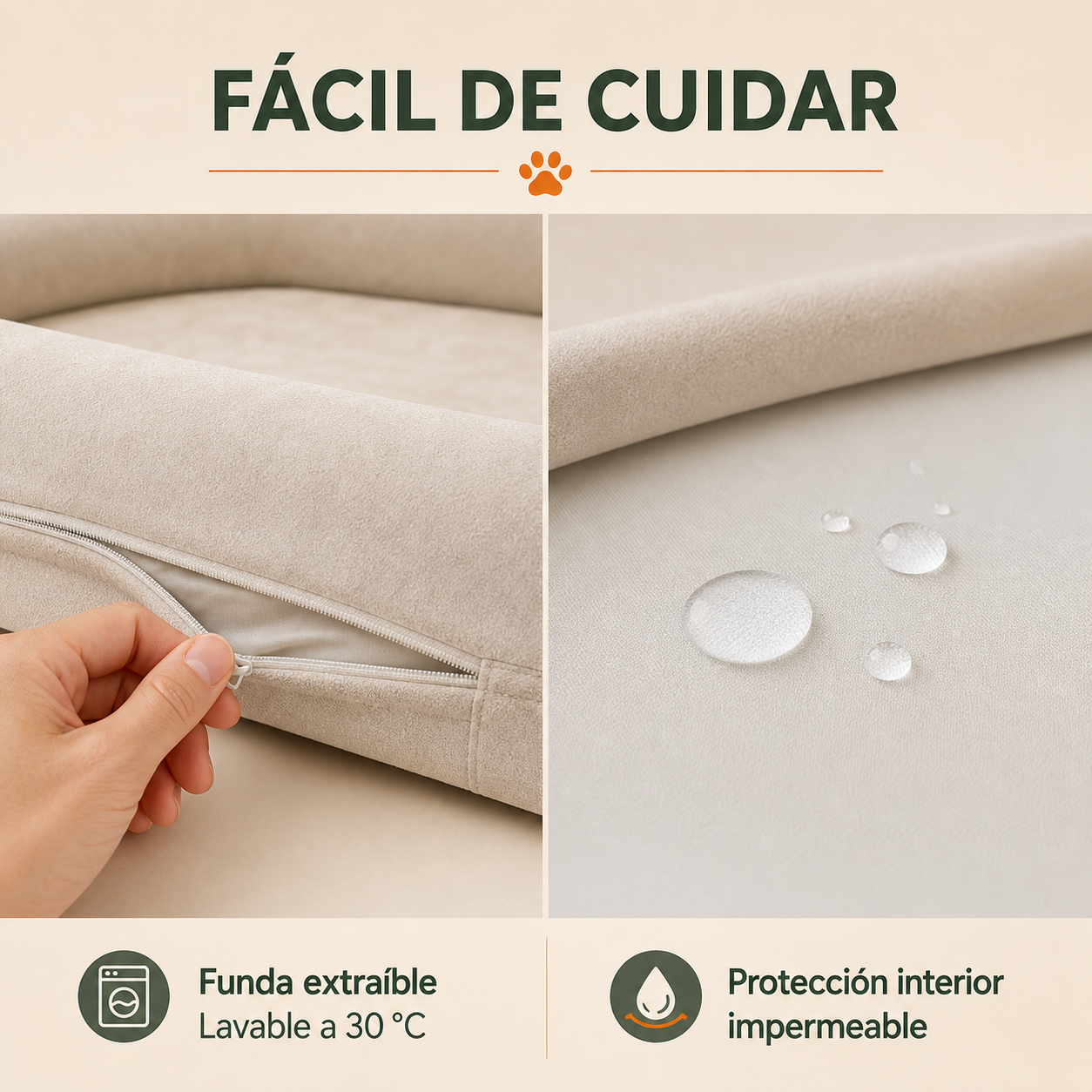 Funda extraíble lavable y protección interior impermeable