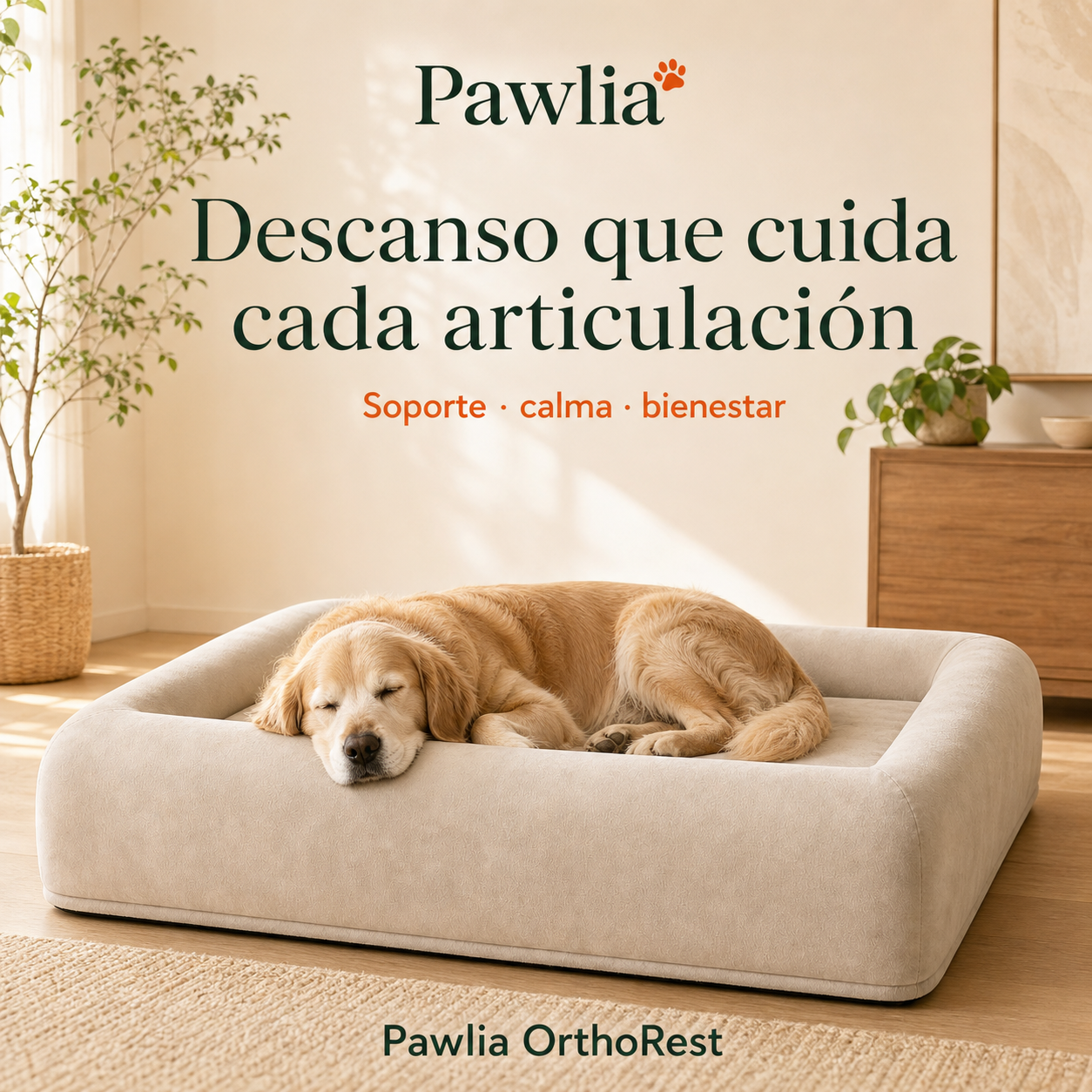Pawlia OrthoRest cama ortopédica con perro descansando