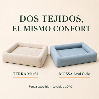 Tejidos TERRA Marfil y MOSSA Azul Cielo